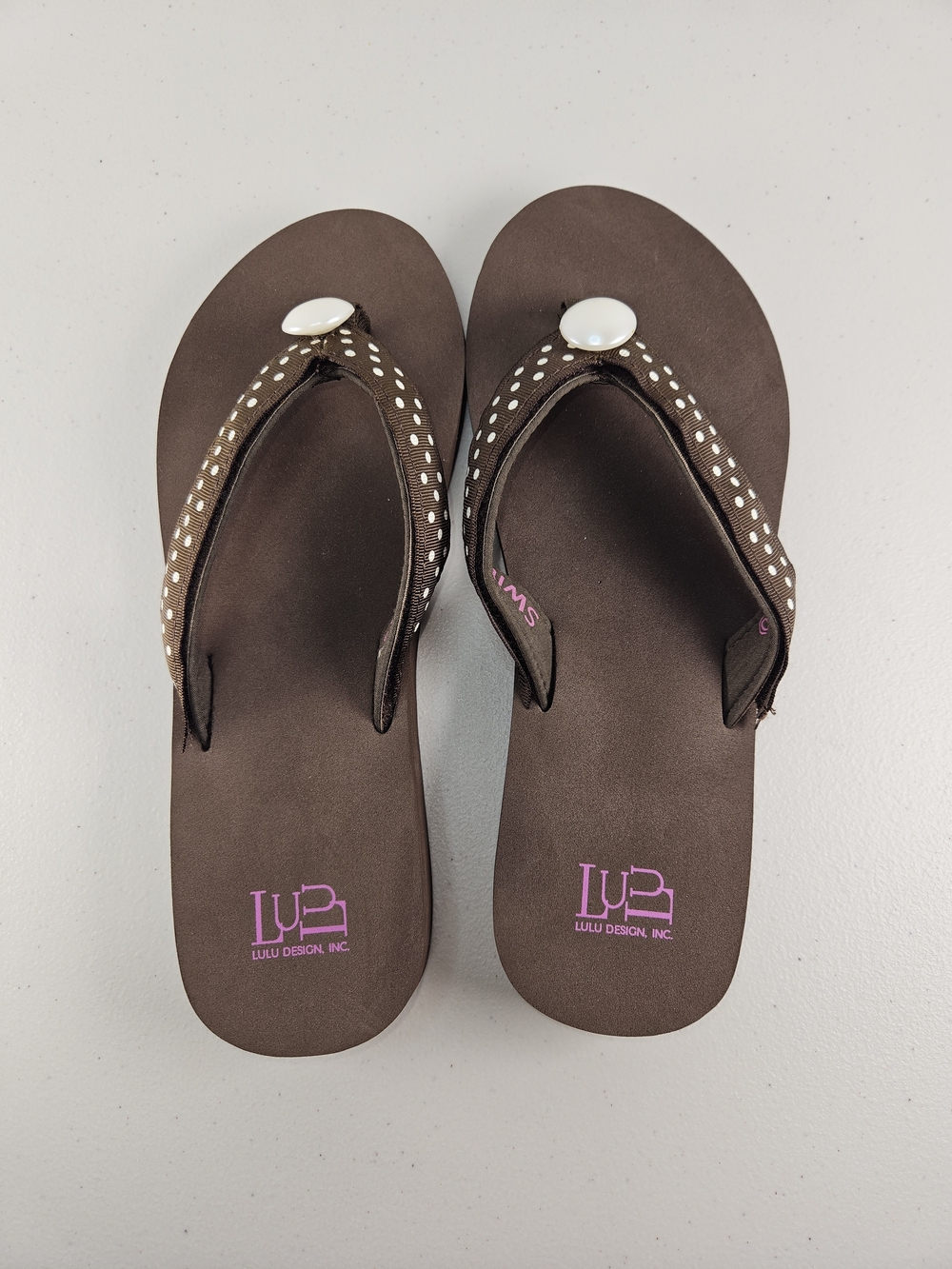 NWOT Lulu Design Brown Polka Dotb Switch Flops Toe-Post Sandals Size 10